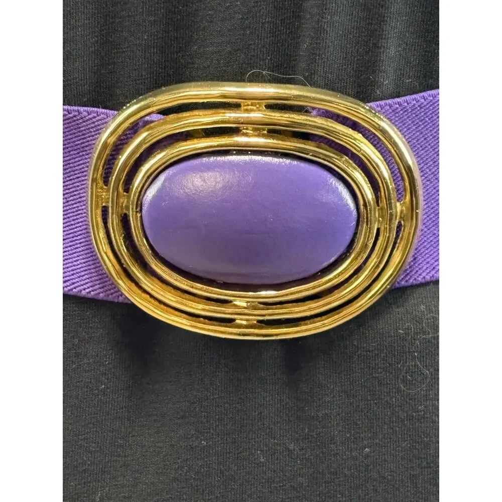 Vintage Day Lor Purple / Gold belt Oval Buckle with Leather accent Sz 30/32